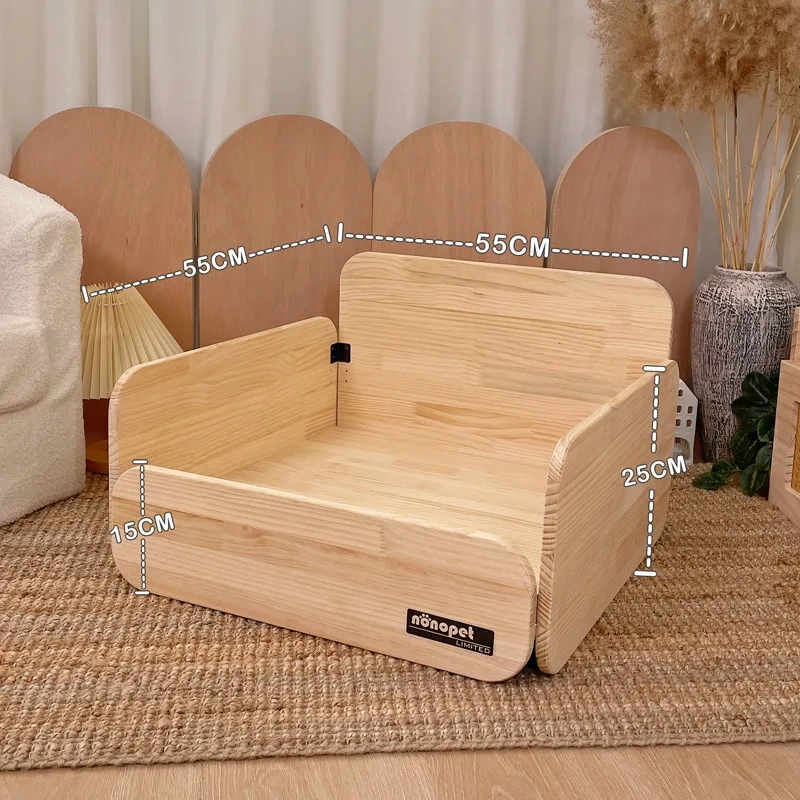 Sofá de madera para perros y gatos con estera extraíble, perrera pequeña para las cuatro estaciones, muebles para el hogar, suministros de cama suave de lujo para gatos - imagen 5