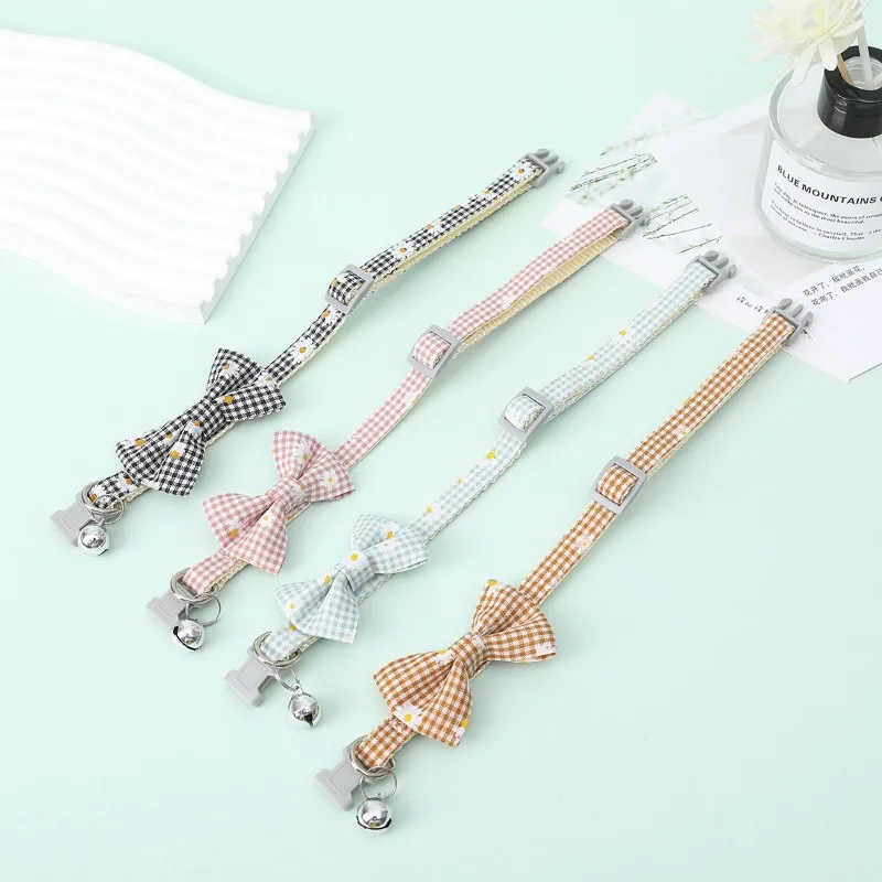 Collar de lazo a cuadros para mascotas, margaritas a cuadros, girasol, gato, perro, lazo extraíble, lindo cachorro, gatito, suministros para gatos, 1 Pc - imagen 5