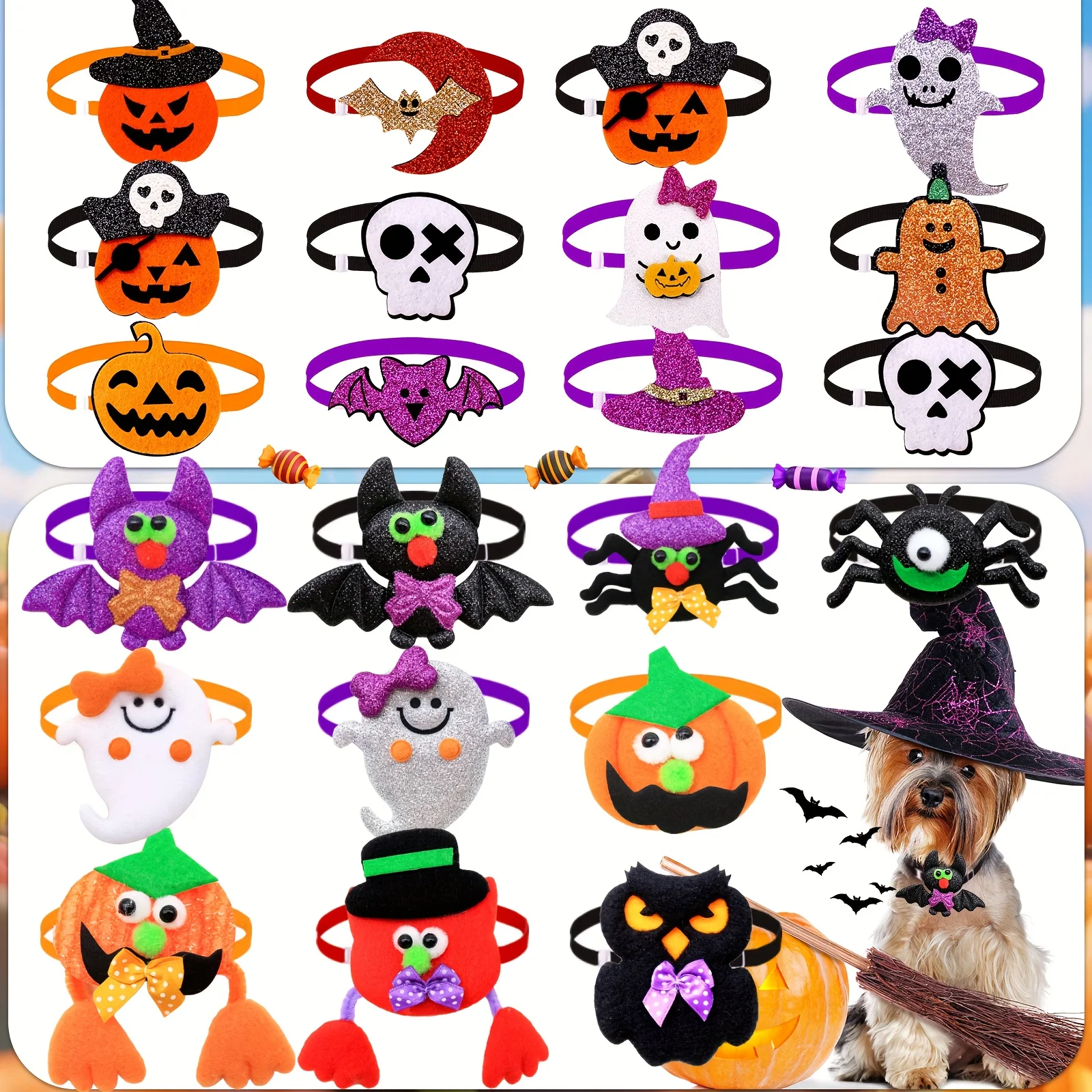 โบว์ผูกคอสุนัขลายฮาโลวีน 50/100 ชิ้น ลายหัวกะโหลก ฟักทอง ผี สำหรับสุนัขตัวเล็ก ของตกแต่งงานปาร์ตี้ ผลิตภัณฑ์สำหรับกรูมมิ่งสัตว์เลี้ยง