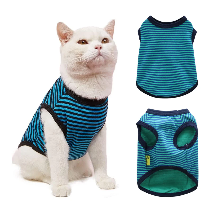 Chaleco de perro a rayas azul y verde, ropa de verano para perros, camiseta para cachorros, disfraz de perro de algodón puro para niñas, ropa para Chihuahua Bichon Frise