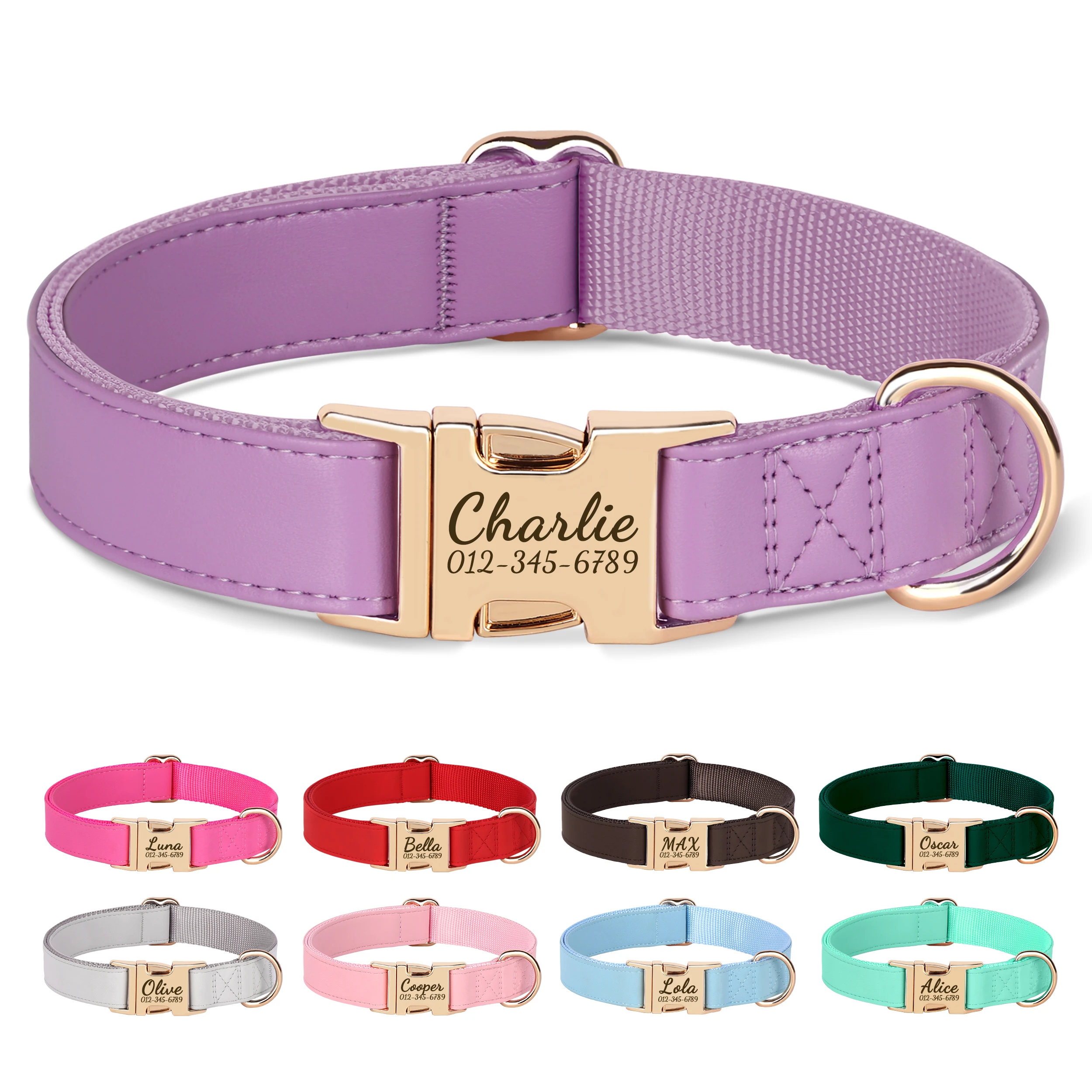 Collar de perro personalizado, collares de cuero PU para perro, grabado gratis, Collar con hebilla de identificación para mascotas, antipérdida para perros pequeños, medianos y grandes, Bulldog