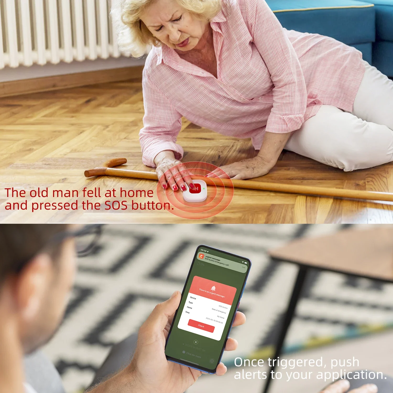 Alarma WiFi SOS con botón y buscapersonas para ancianos - imagen 3