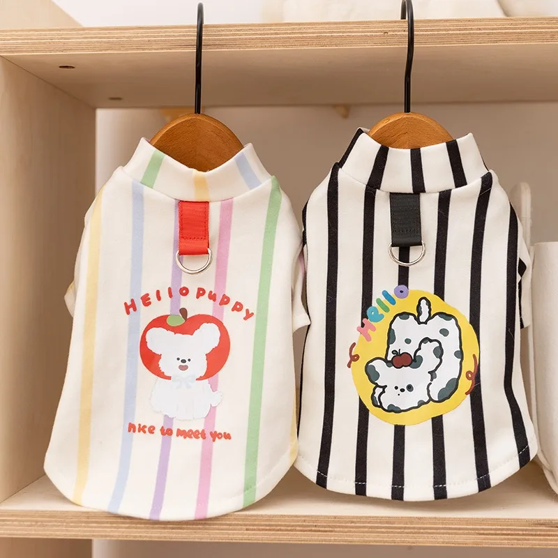 Camiseta a rayas para perro, camisa con fondo para mascota, Yorkshire Terrier, ropa para cachorros de dos patas, chaleco de peluche a rayas a la moda, cómodo - imagen 3