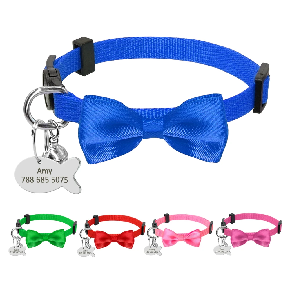 Collar de nailon ajustable con grabado para gato, etiqueta de identificación personalizada para gatito, accesorios para cachorros, collares para perros pequeños, suministros para mascotas - imagen 4