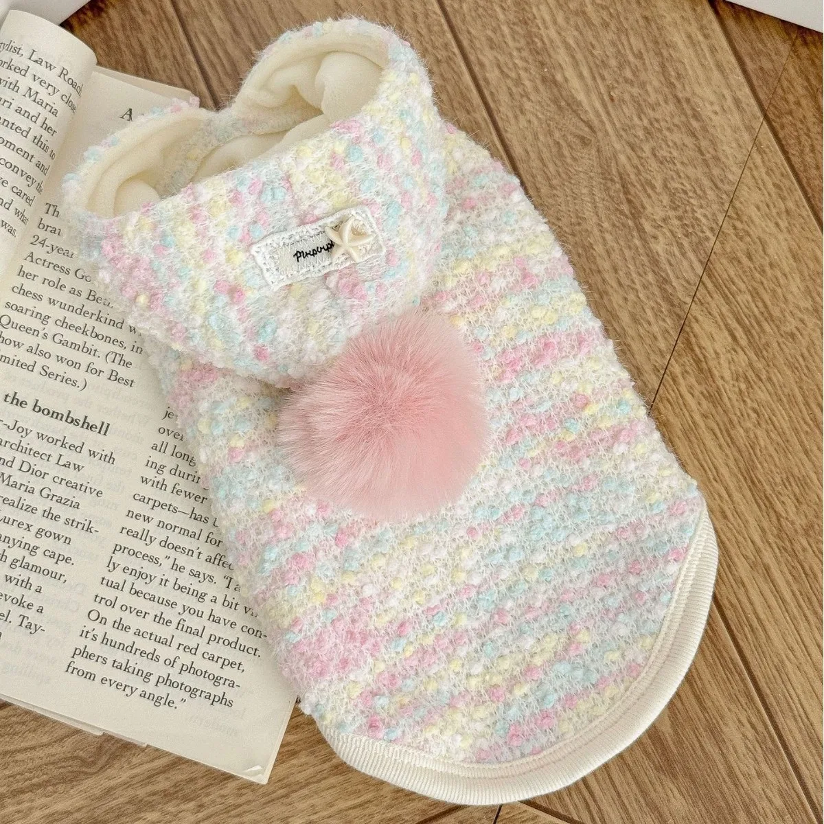 Sudadera con capucha de punto con bolas de lana para mascotas, chaqueta de peluche cálida para invierno, ropa para cachorros, ropa para perros pequeños, otoño e invierno - imagen 3