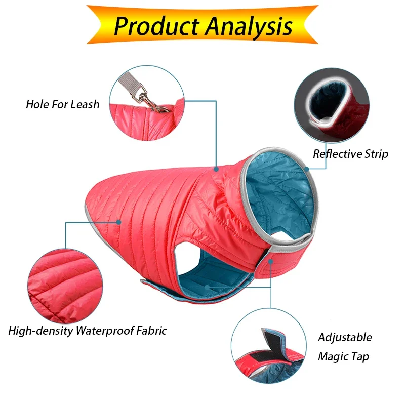 Chaqueta Reversible de plumón para perros pequeños, ropa reflectante de invierno de colores duales para perros grandes, abrigo para Chihuahua, chaleco para Bulldog Francés - imagen 2