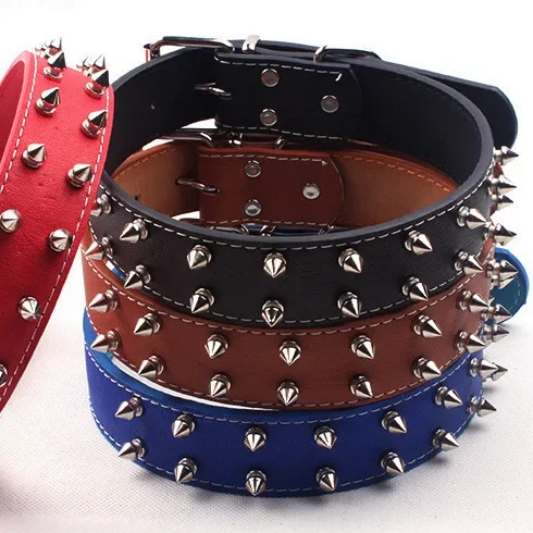 Collar de perro de cuero PU, Collar de entrenamiento de perro de moda con remaches de bala suave y ajustable para mascotas medianas y grandes