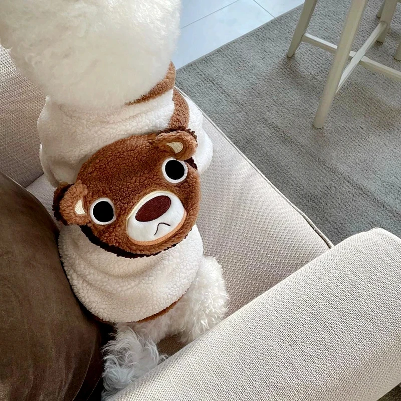 Ropa cálida para perros, ropa de invierno para cachorros, mochila de oso para mascotas, abrigo de algodón, chaqueta fría de peluche, jersey de dibujos animados, ropa de dos patas para mascotas - imagen 4