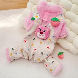Disfraz oso rosa para perros pequeños – Traje suave de felpa con corazón
