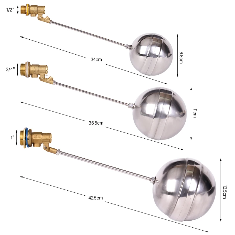 Válvula de flotador de latón de 1/2 ", 3/4", 1 ", válvula de bola flotante para tanque de agua fría y caliente, cisterna de Control de flujo de vástago SS201/tanques de expansión - imagen 3