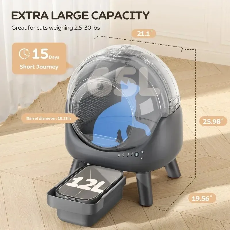 Els-caja de arena autolimpiante inteligente para mascotas, inodoro automático para mascotas con control por aplicación protección de seguridad/medidor de peso/limpieza de 15 días - imagen 4