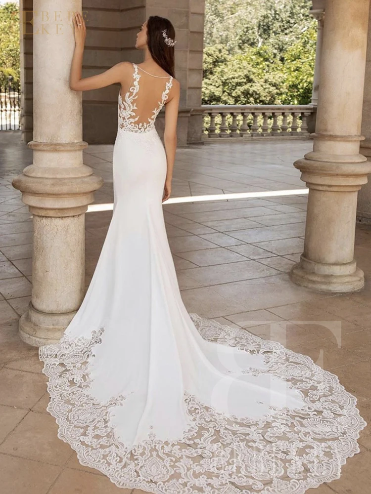 BEBEKEY-vestido de novia de encaje Sexy, personalizado, tirantes finos, sirena, vestido de fiesta de boda, ilusión, vestidos de novia, vestidos formales - imagen 3