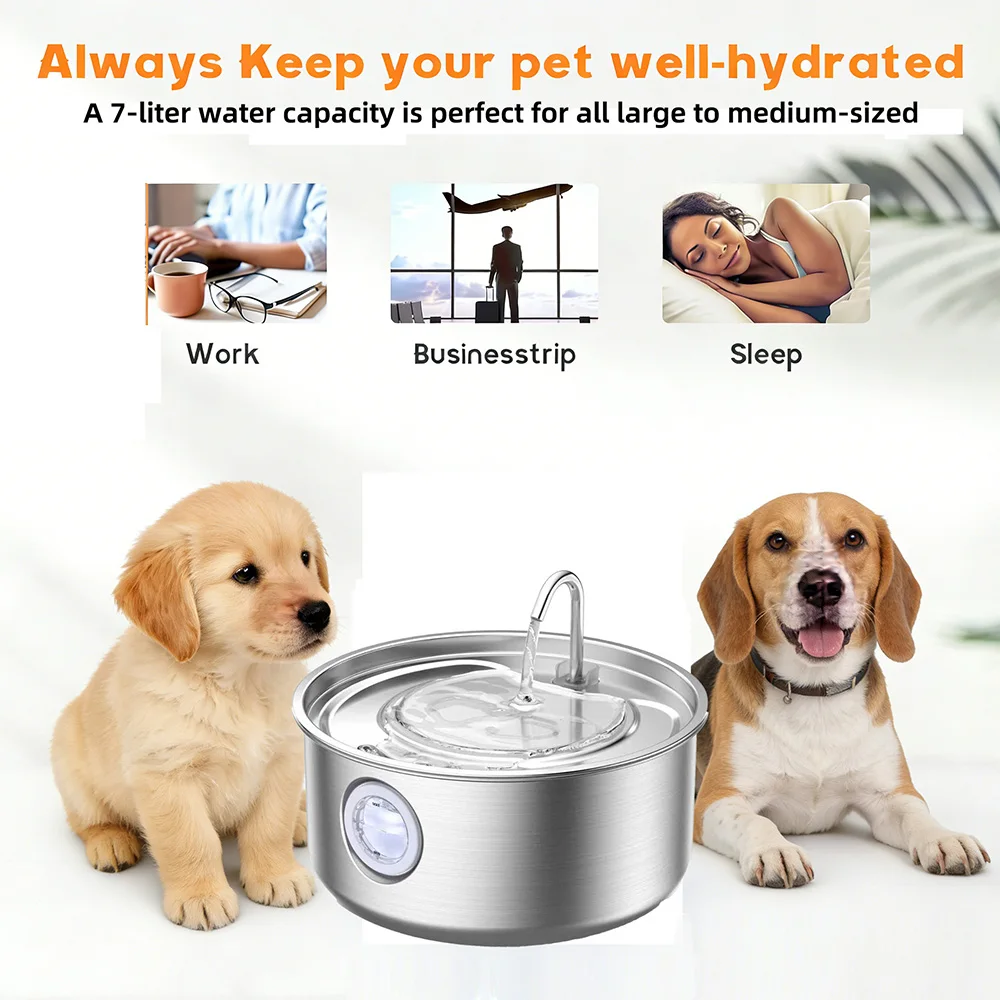 Fuente de agua automática acero inoxidable para perros y gatos filtro - imagen 2