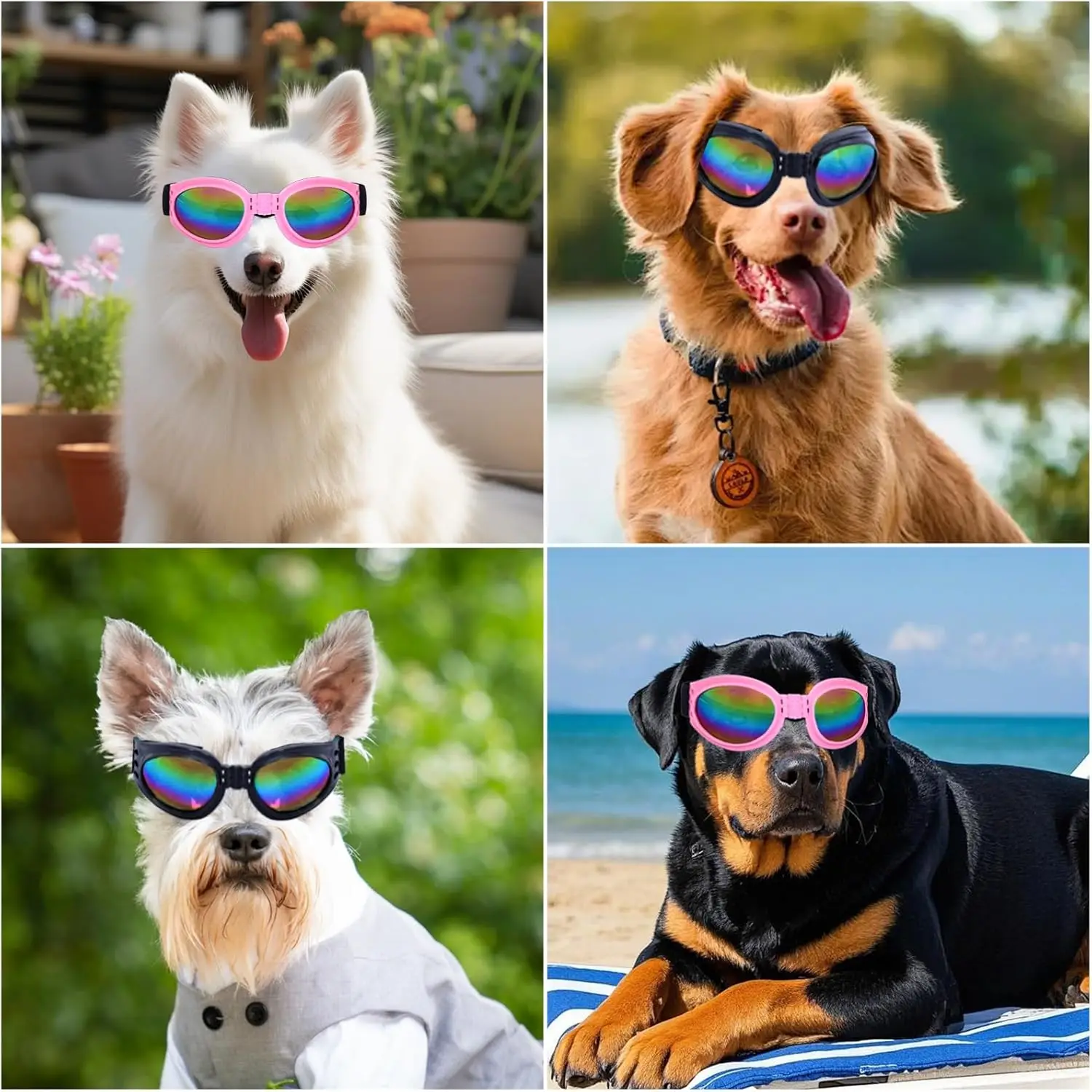 Gafas de sol para perros, gafas para perros medianos y grandes, protección contra la niebla y el viento, gafas para mascotas con correa ajustable para senderismo en coche - imagen 5