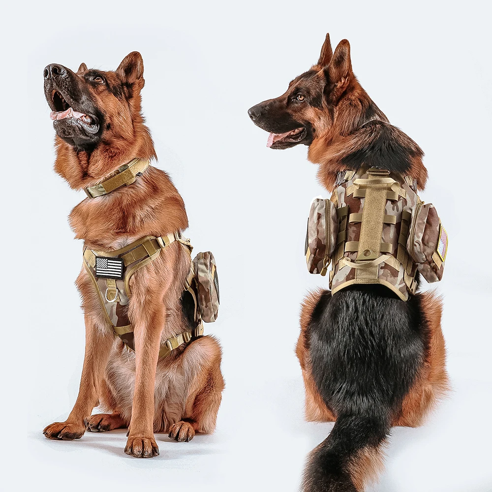 5 unids/set militar táctico perro arnés Collar correa con bolsas banderas duraderas perros entrenamiento arneses Collar correa parches gratis - imagen 3