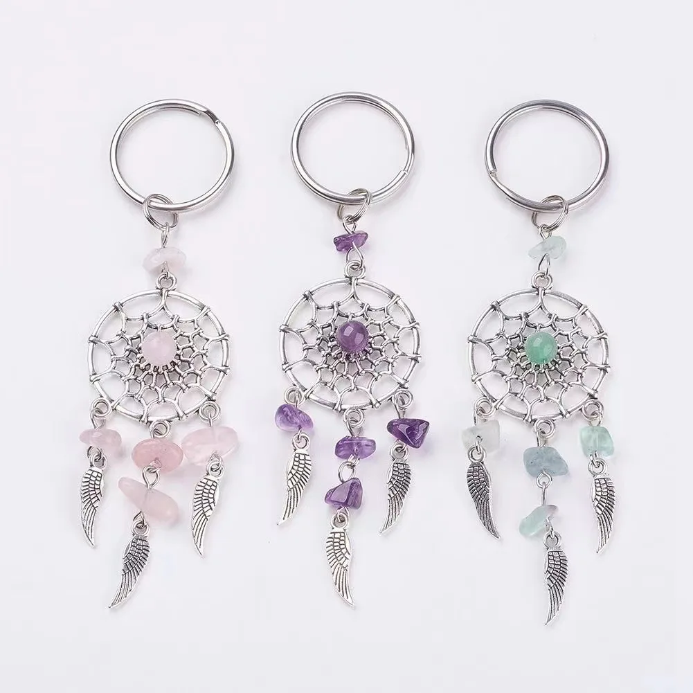 Atrapasueños de grava de cristal Natural minimalista y personalizado, llavero con alas de árbol de la vida, colgante, accesorio de regalo, 3 uds. - imagen 3