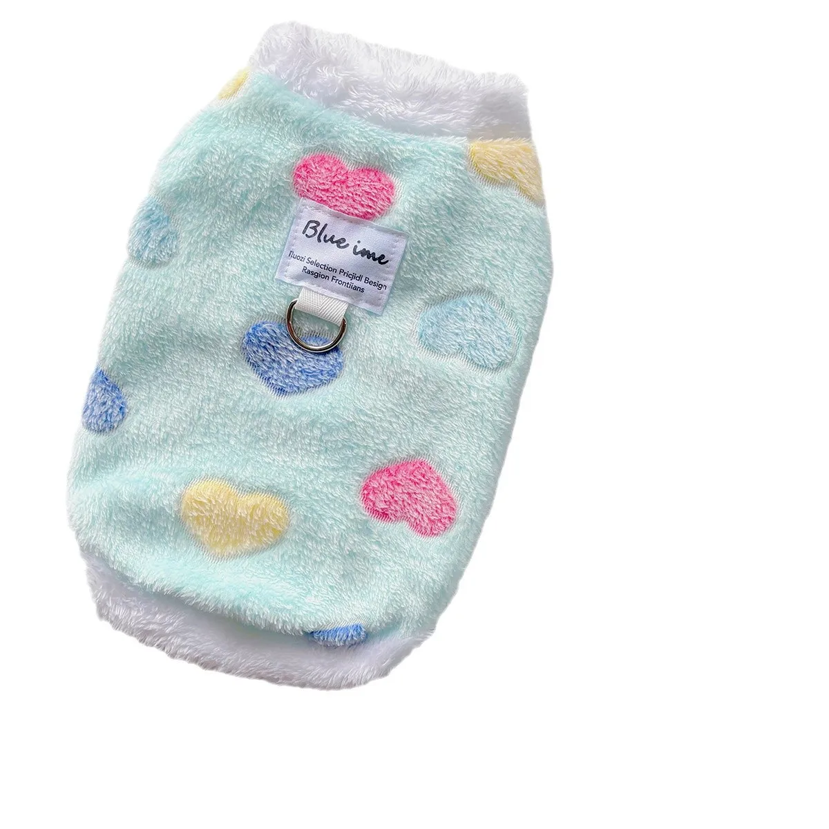 Otoño e Invierno mascota de peluche colorido amor camiseta sin mangas Teddy perro pequeño tracción abrigo de felpa gato Sudadera con capucha ropa para cachorros chaleco para perros - imagen 5