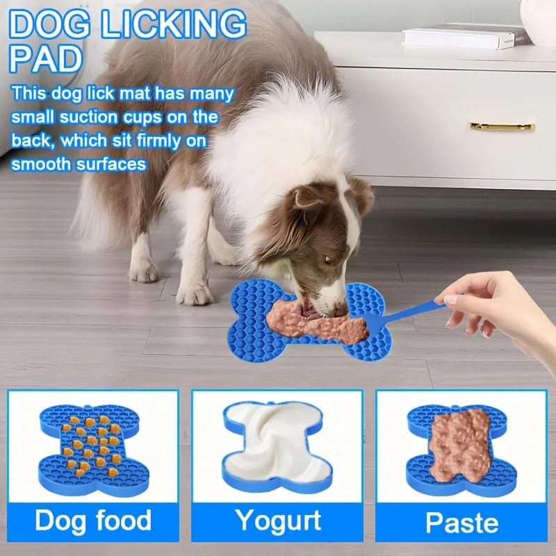 Estera para lamer mascotas con forma de hueso, alimentador lento de silicona para perros y gatos, almohadilla para lamer antiastres para mantequilla de maní y alimentos - imagen 2