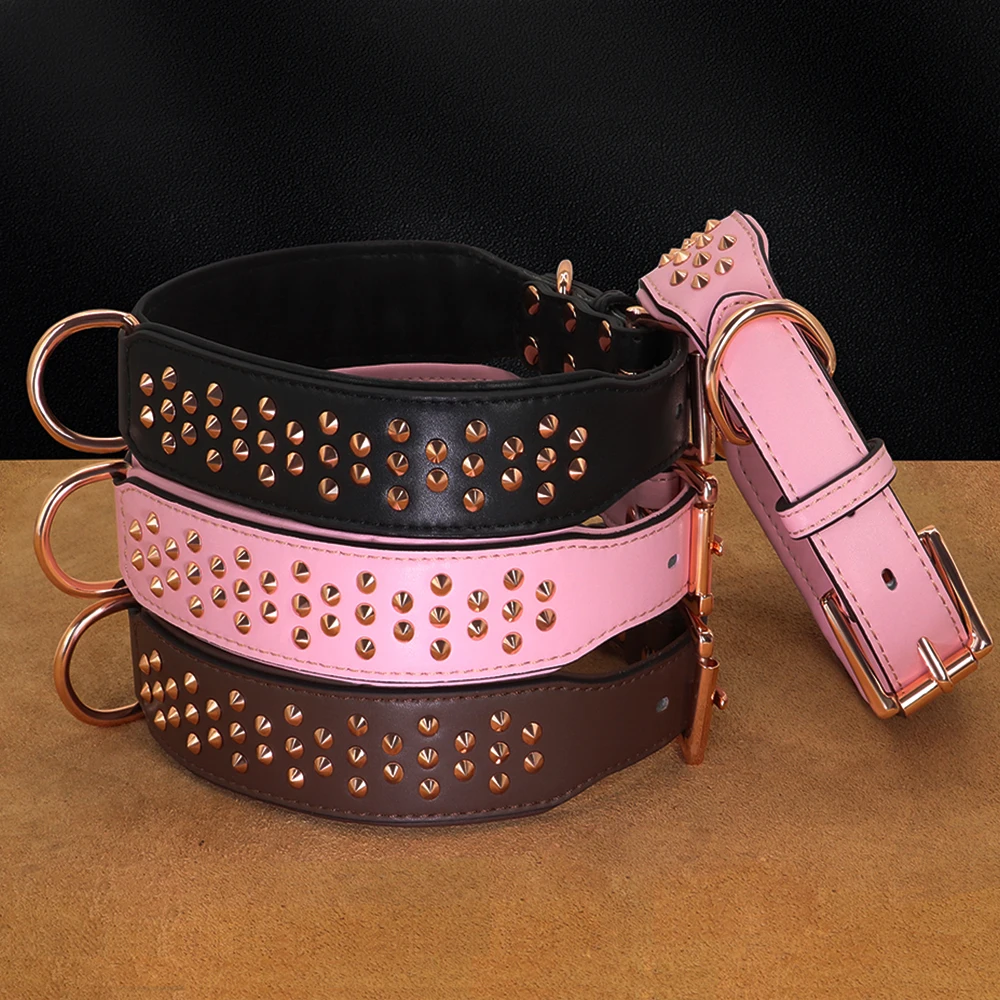 collar ajustable cuero perro accesorio mascotas remaches metal pinchos geniales duradero show play perros medianos grandes pitbull