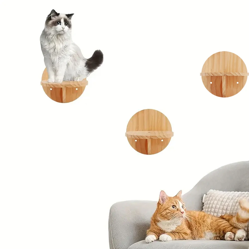 Juego de 3 estantes de pared para gatos, escalones de escalada de pared de madera para gatos, escalera de pared para gatos, escalones de escalada montados en la pared para juegos en interiores - imagen 5