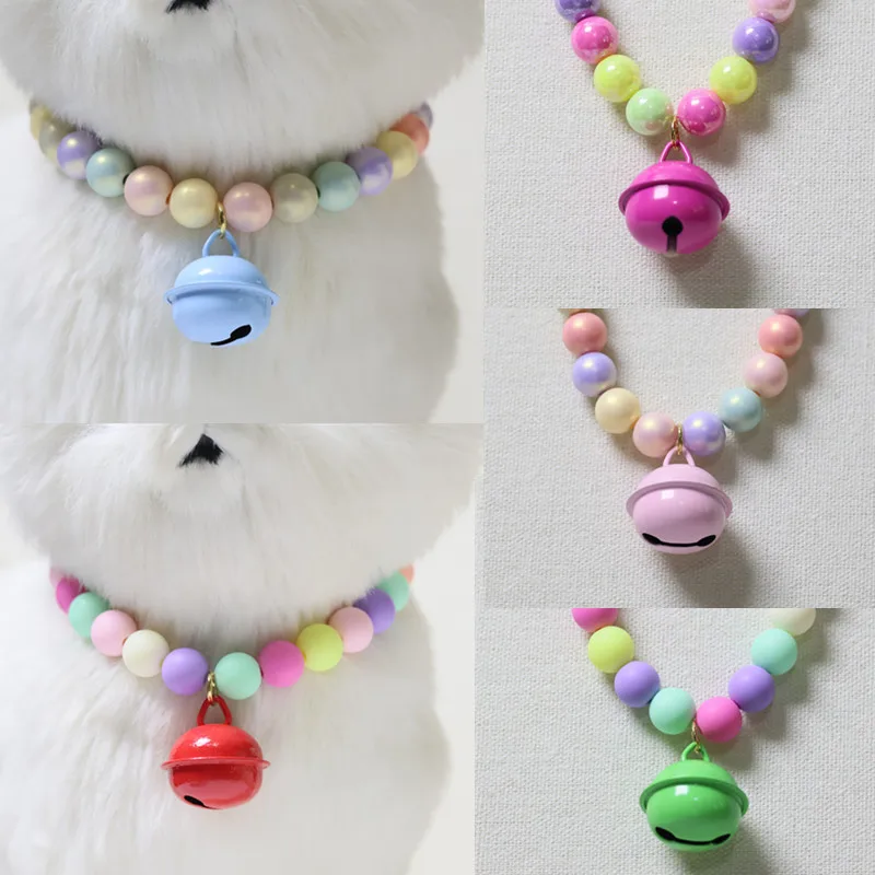 Collar de perlas ajustable para mascotas con bonita campana, cuentas coloridas, Collar para gato, cadena para cuello de perro, suministros para cachorros y mascotas - imagen 2