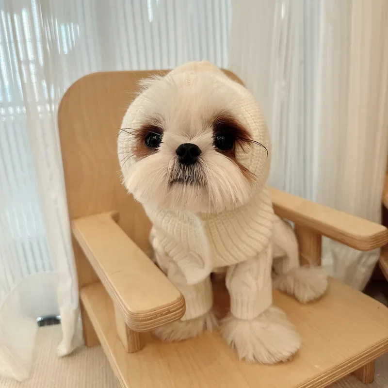 Gorro de punto para perro, suéter para perro, ropa, suéter de cuatro patas para mascota, Schnauzer de invierno, Teddy maltés, suéter para perro pequeño, sombrero para cubrir la cabeza - imagen 4