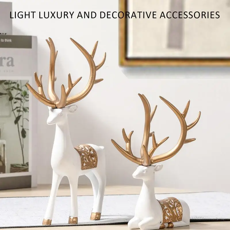 Figuras de renos navideños para decoración del hogar, Set de 2 piezas de ciervo de la suerte sentado y de pie para chimenea, estantes y armario - imagen 4