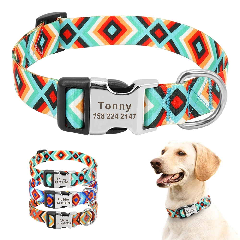 Collar de perro personalizado de nailon, Collar personalizado para mascotas, cachorro, perro, gato, placa de identificación grabada gratis, collares con etiqueta para perros pequeños, medianos y grandes