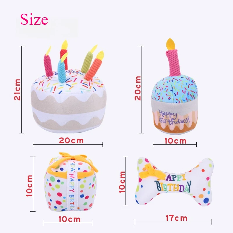 Juguete para perro con pastel de cumpleaños, juguete para masticar de felpa chirriante con velas para regalo de cumpleaños para cachorro, juguete molar resistente a mordeduras - imagen 5