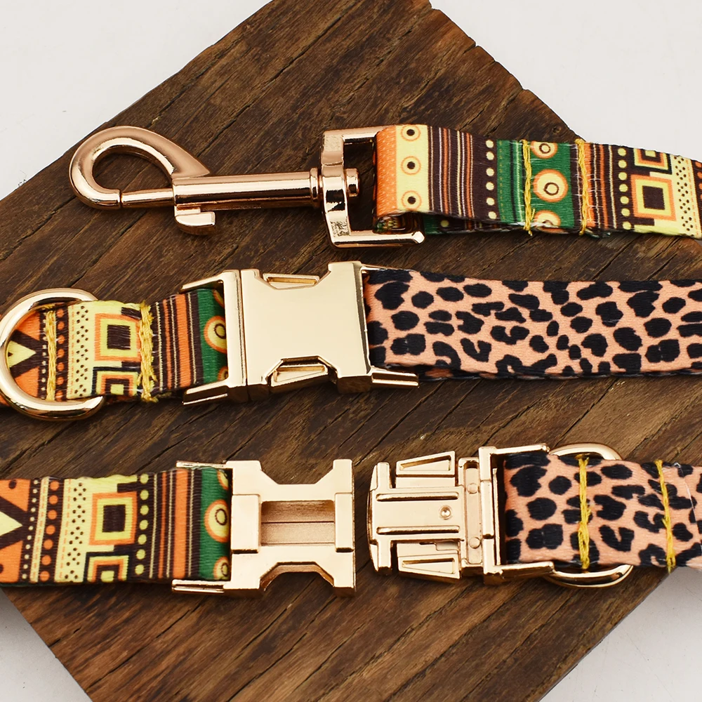 Juego de Collar y correa para perro de estilo étnico para perros pequeños, medianos y grandes, placa con nombre grabada personalizada, suministros para mascotas, correa para perro YH01 - imagen 4