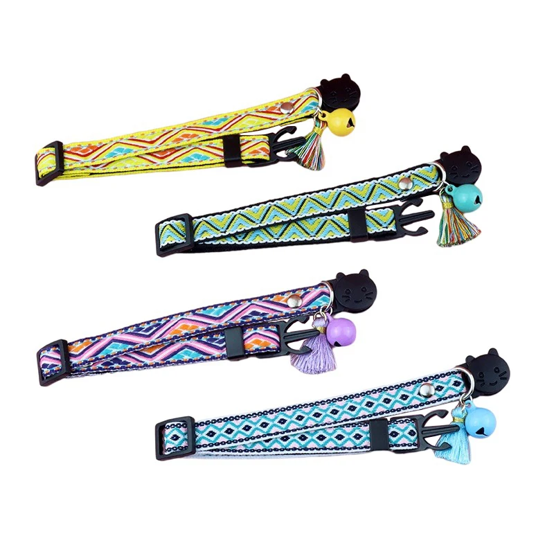 Collar de gato a presión de seguridad antiasfixia, Collar de gato Jacquard con campana y borla, Collar de cachorro ajustable, accesorios para mascotas, 1pc - imagen 5