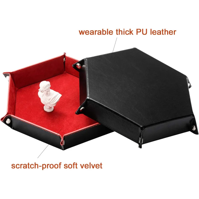 Bandeja para dados Hexagonal y caja de almacenamiento varios, accesorios para juegos de mesa, caja organizadora de torre de dados de cuero, 1 ud. - imagen 5