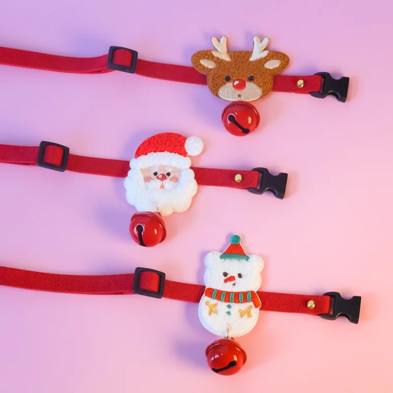 Collar de algodón ajustable para mascotas, colgante de Papá Noel y alce, antiasfixia, estilo navideño, 2023 - imagen 5