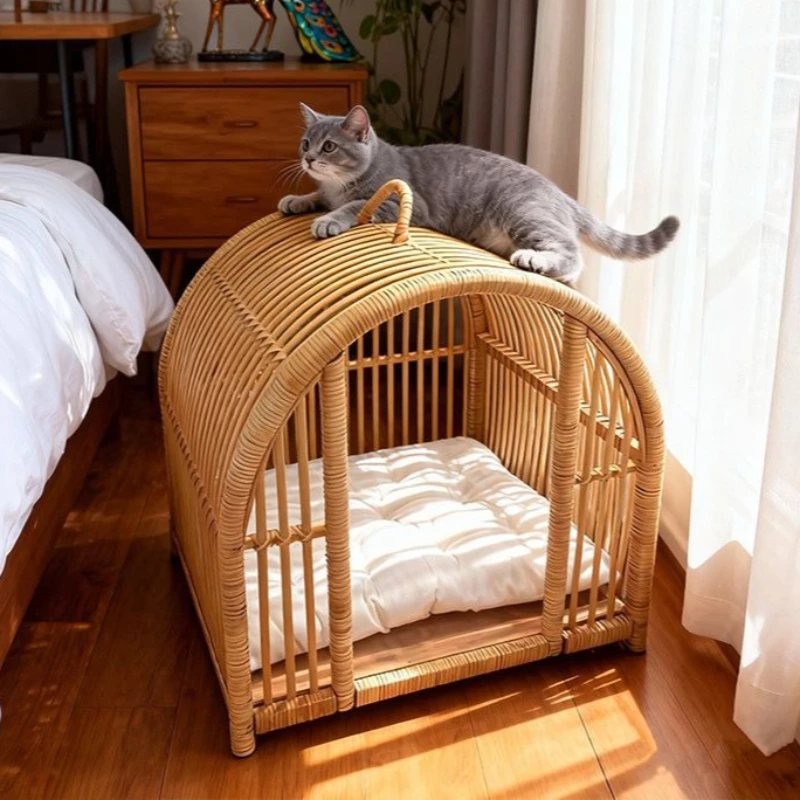 Cama de ratán para perros y gatos tejida a mano transpirable - imagen 4