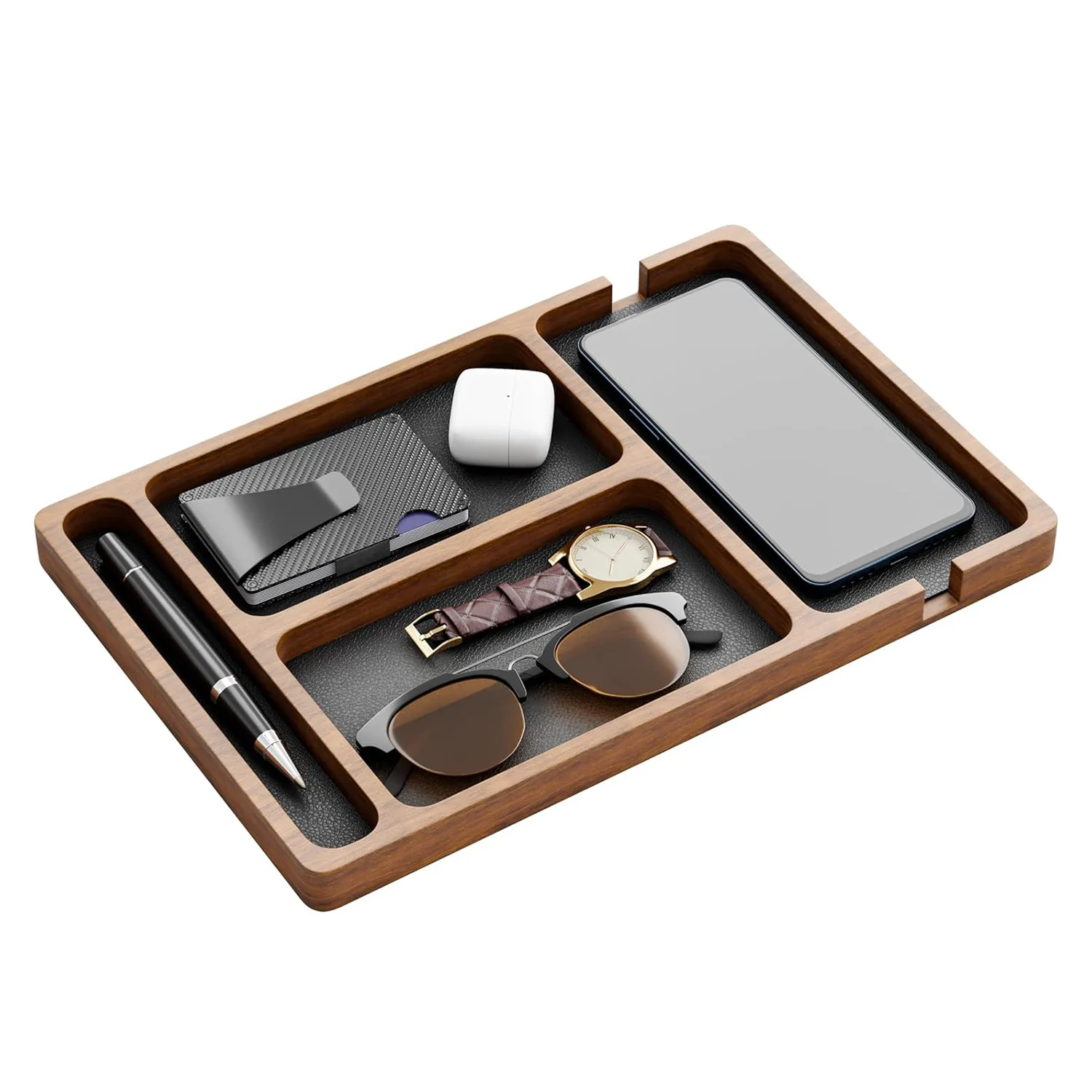 Ooden-caja de almacenamiento de escritorio para oficina, caja de almacenamiento de partición de madera maciza, caja de almacenamiento de desechos para auriculares y teléfono móvil, bandeja de almacenamiento de madera - imagen 5