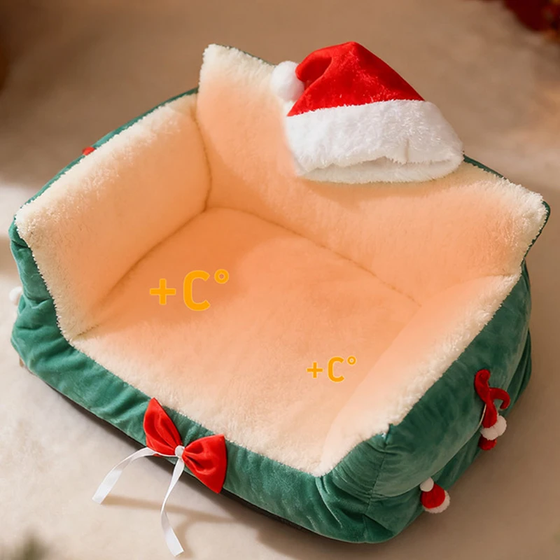 Cama suave y cálida para gatos, sofá navideño para mascotas, cama para gatos, perros pequeños, cama extraíble y lavable de felpa para gatitos, accesorios para gatos - imagen 2