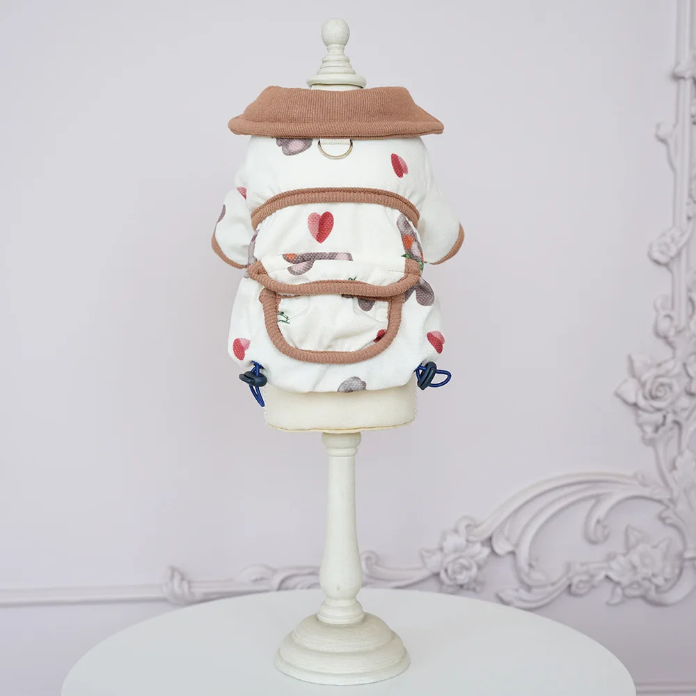 Abrigo con cuello de oso de amor para mascotas, abrigo de algodón de peluche Yorkshire, bonito abrigo cálido para piernas, ropa para cachorros, ropa para perros pequeños, Otoño/Invierno - imagen 4