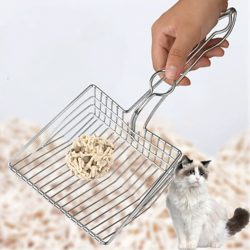 Pala para morder para mascotas, pala para arena para gatos de acero inoxidable, herramienta de limpieza para mascotas, cuchara para arena para gatos, mango duradero de acero inoxidable