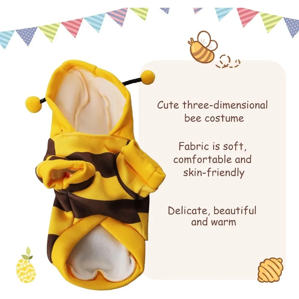 Disfraz de abeja para perros, ropa para perros pequeños, sudaderas con capucha de abeja divertidas y bonitas, suministros para fiesta de Halloween y Pascua para perros pequeños y gatos - imagen 5