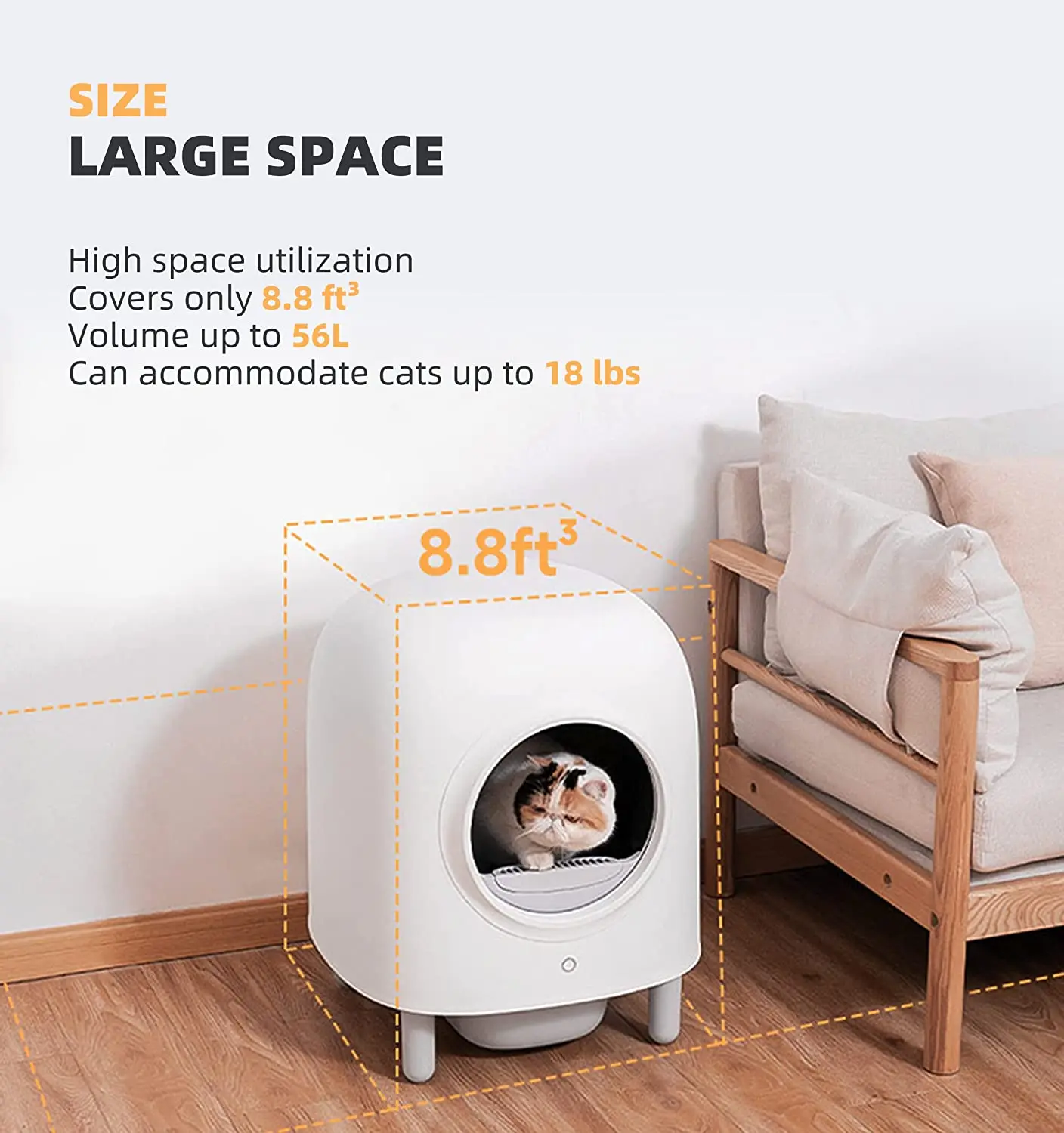 PETREE caja de arena inteligente automática Caja de arena autolimpiante automática Soporte para mando a distancia Bandeja cerrada para mascotas Caja de arena Orinal desmontable - imagen 4