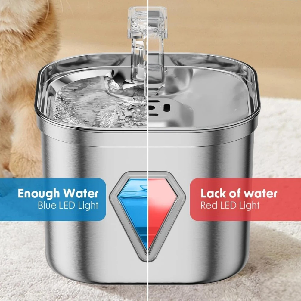 Alimentador de agua para mascotas de acero inoxidable de 2,5l, dispensador automático de fuente de agua para gatos, cuenco para beber con ventana Visual inteligente, accesorios para mascotas - imagen 3