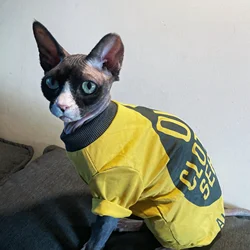 Camiseta de algodón, pijama amarillo para gatos Sphynx y Devon Rex