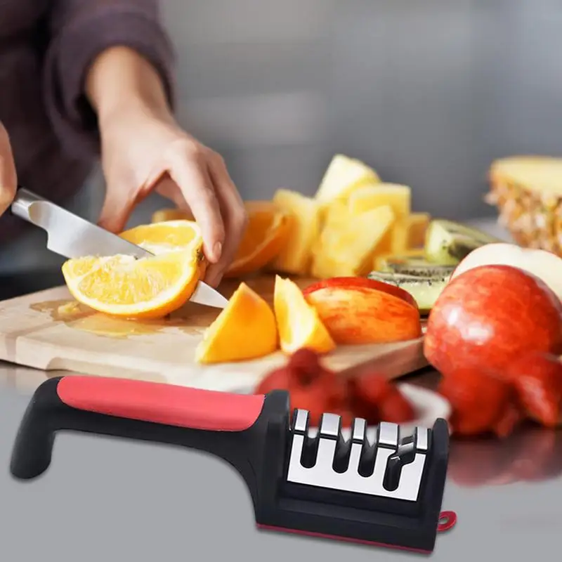 Afilador de cuchillos multifuncional para el hogar, piedra de afilar negra de 4 segmentos para Cocina - imagen 4