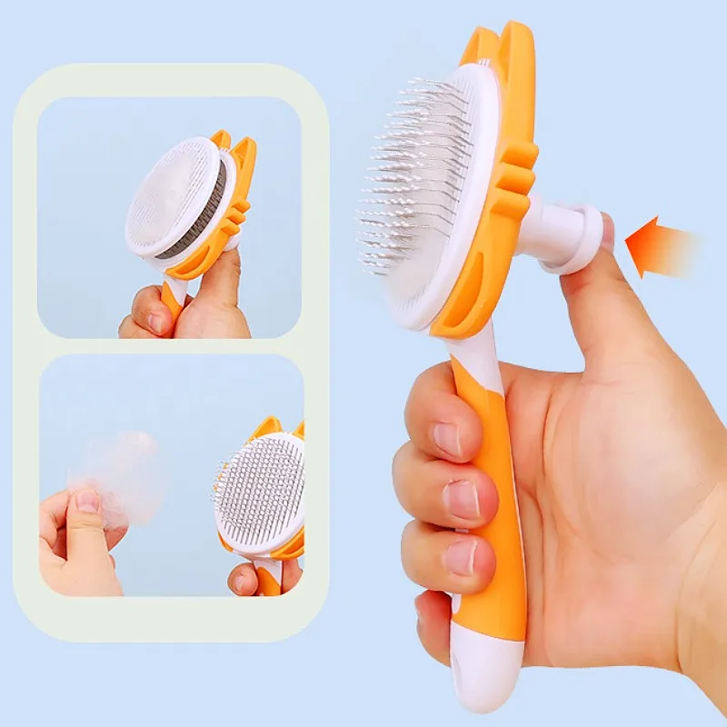 Peine para perros con un botón, removedor de pelo para mascotas, cepillo de masaje para perros, cepillo autolimpiante para gatos, peine para el cuidado de perros, cepillos sin daños, suministros para mascotas - imagen 2