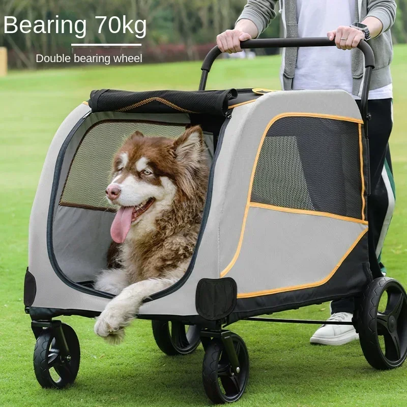 Un grande perro, gato y perro plegable en un cochecito para mascotas se utiliza como vehículos de transporte para personas discapacitadas al salir - imagen 2