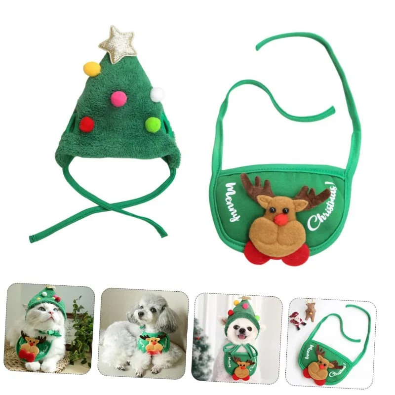 Sombrero de Navidad para mascotas, toalla de Saliva para perros y gatos, diseño encantador, ropa de otoño e invierno, accesorio para mascotas - imagen 3