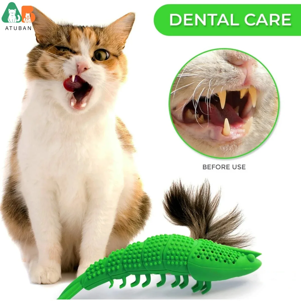 ATUBAN-juguete de cepillo de dientes para gatos, goma dura duradera, cuidado Dental para gatos, cepillo de dientes interactivo para gatos, juguete para masticar, juguete para tratar gatos - imagen 4