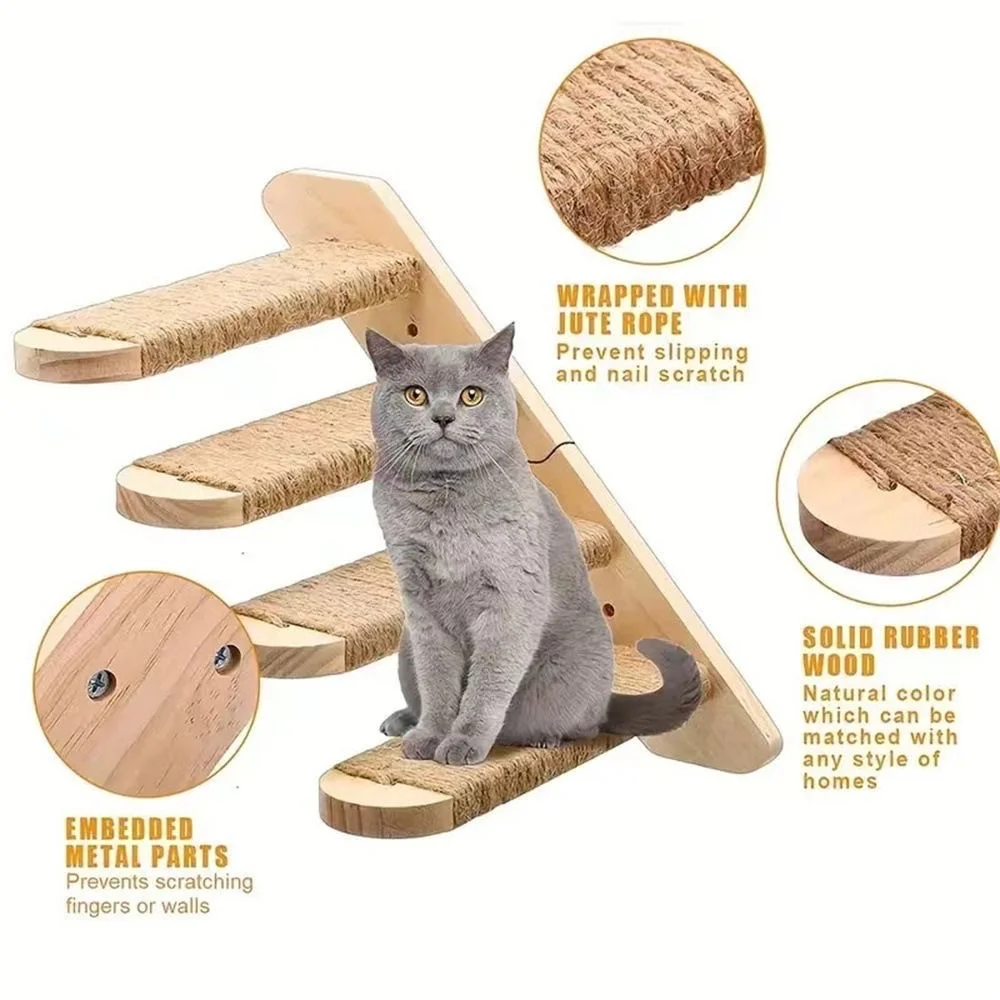 Poste de escalada de madera para rascar, escalera de escalada, plataforma de salto con escaleras, hamaca nido con puente para gatos, 1 unidad - imagen 3