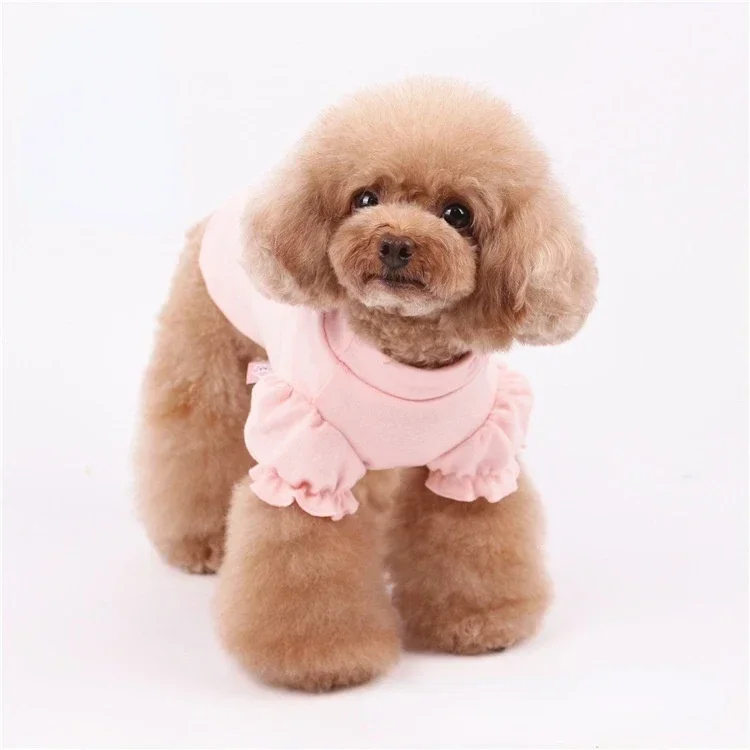 Ropa de algodón para mascotas, mangas abullonadas bordadas, ropa bonita para perros pequeños, ropa para cachorros Schnauzer Frenchie - imagen 4