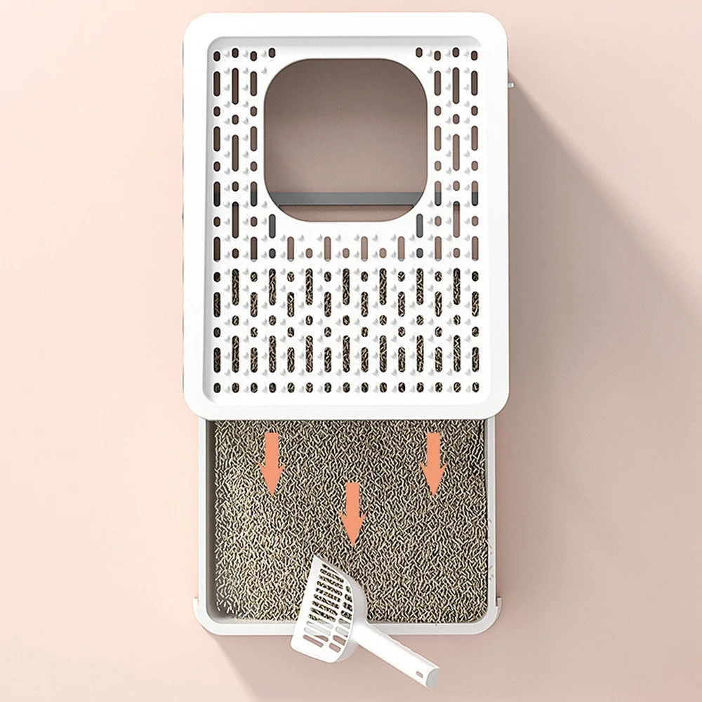 Caja de arena para gatos, inodoro antisalpicaduras completamente cerrado para gatos, dos vías con pala rascadora, bandeja de arena para gatos de gran capacidad - imagen 5